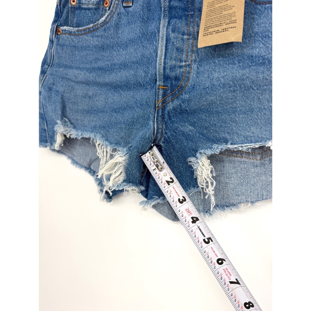 NEW Levis 501 Original High Rise Distressed Button Fly Denim Shorts Blue W25 - Picture 13 of 13
